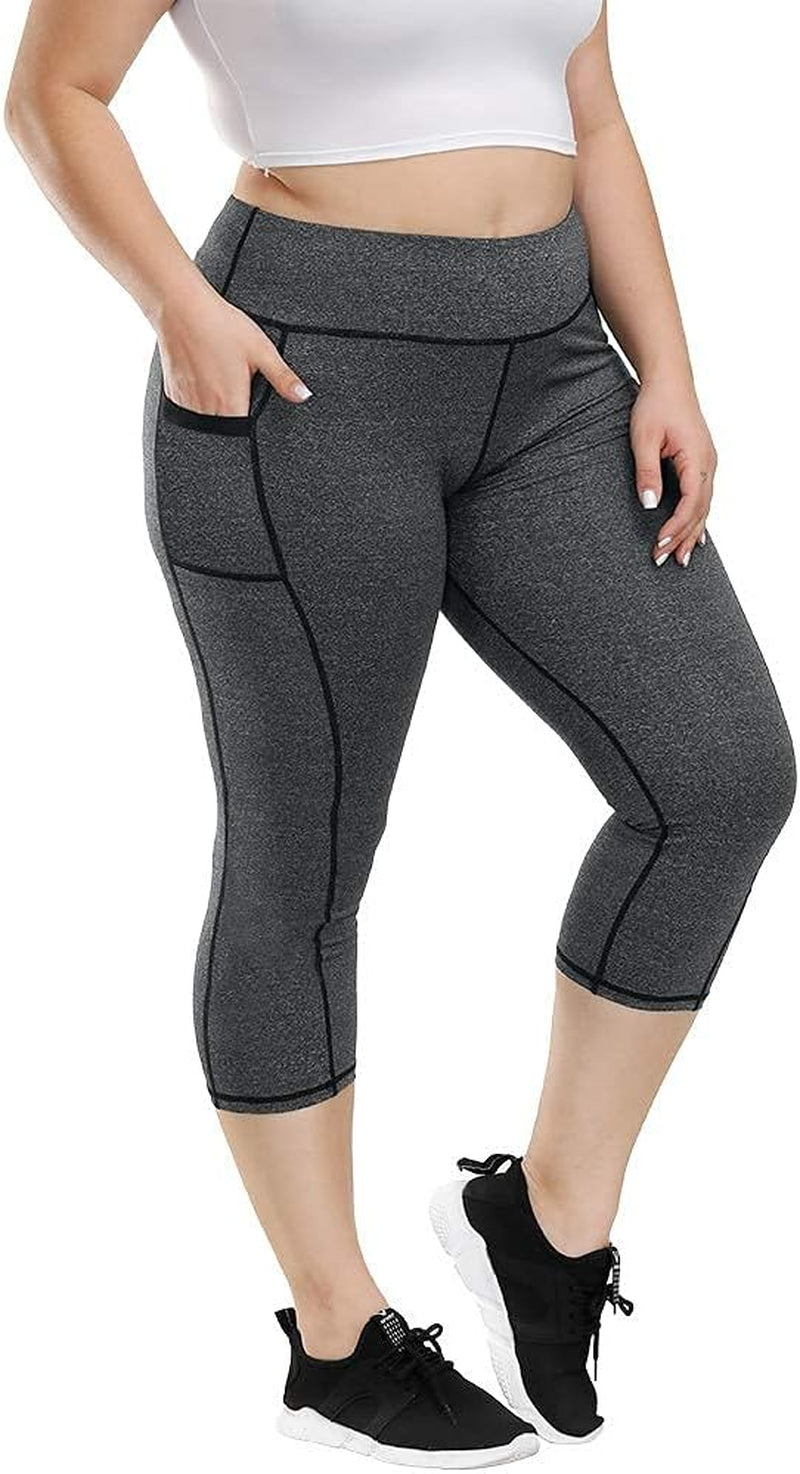 High Waist Yoga Pants with Pockets Tummy Control Women plus Size Yoga Leggings Workout Sports Pants H10 Gray 4X