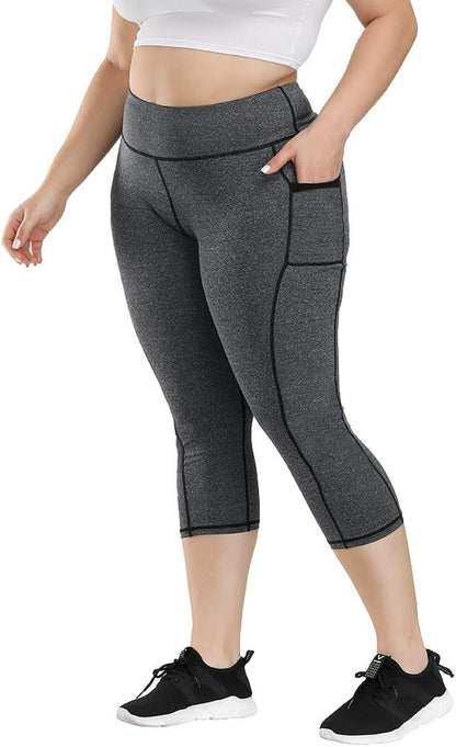 High Waist Yoga Pants with Pockets Tummy Control Women plus Size Yoga Leggings Workout Sports Pants H10 Gray 4X