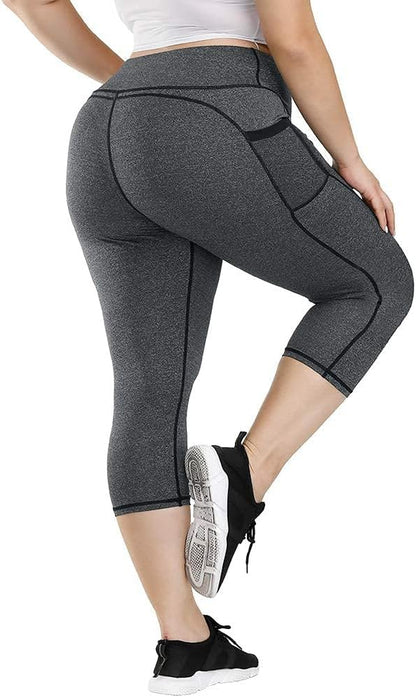 High Waist Yoga Pants with Pockets Tummy Control Women plus Size Yoga Leggings Workout Sports Pants H10 Gray 4X