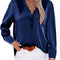 Satin Blouses for Women Button down Silky Shirts V Neck Roll up Long Sleeve Casual Loose Office Work Tops