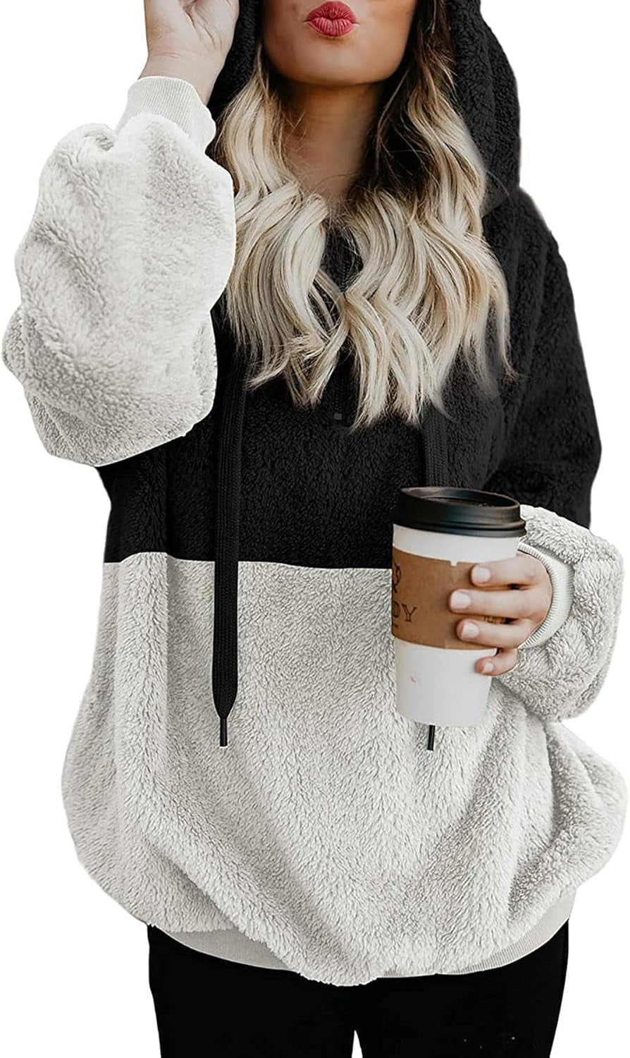 Womens Oversized Sherpa Pullover Hoodie with Pockets Fuzzy Fleece Warm Casual Loose Hooded Sweatshirt Hoodies