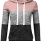 Womens Color Splicing Hoodies Sweatshirt Casual Elastic Hooded Pullover Tops