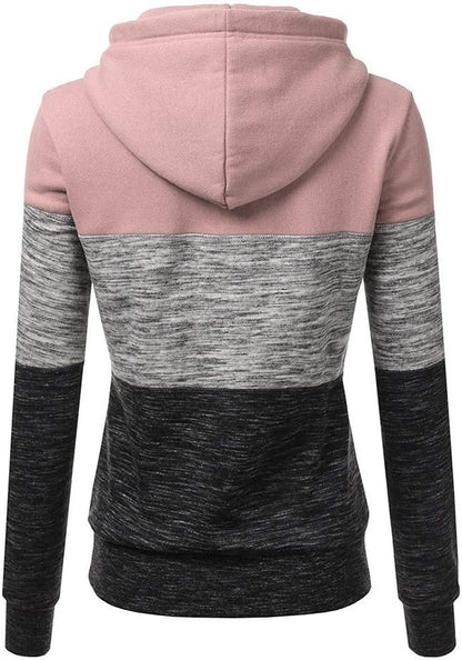 Womens Color Splicing Hoodies Sweatshirt Casual Elastic Hooded Pullover Tops