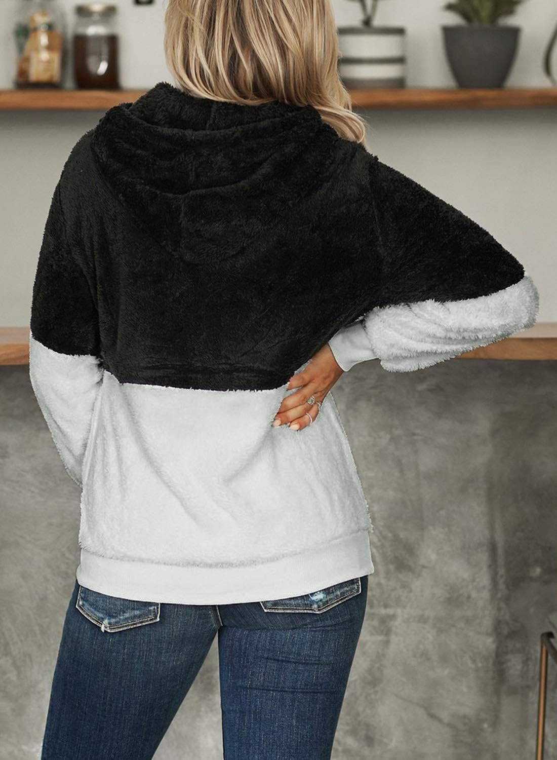 Womens Oversized Sherpa Pullover Hoodie with Pockets Fuzzy Fleece Warm Casual Loose Hooded Sweatshirt Hoodies