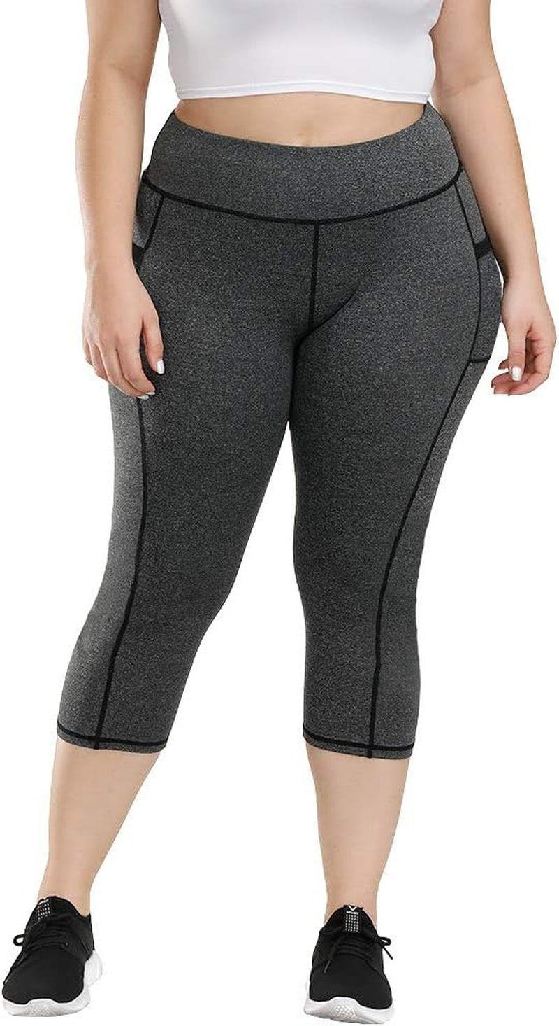 High Waist Yoga Pants with Pockets Tummy Control Women plus Size Yoga Leggings Workout Sports Pants H10 Gray 4X